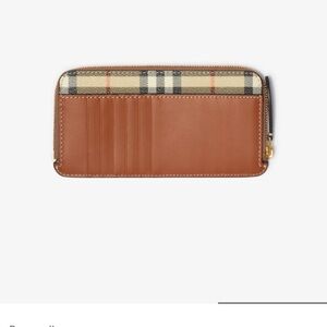 Burberry Tan Leather Card Holder with Check Pattern